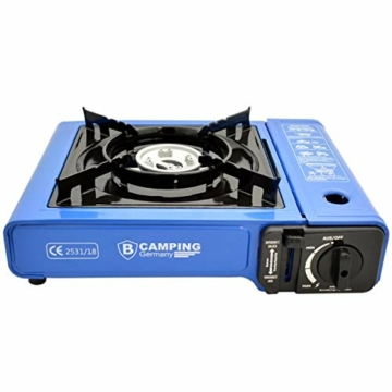 B Camping Gaskocher mit 4 Gaskartuschen Campingkocher 1-flammig max. Leistung 2,1 KW Farbe Blau oder Schwarz - 2