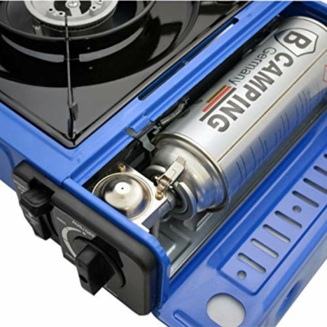 B Camping Gaskocher mit 4 Gaskartuschen Campingkocher 1-flammig max. Leistung 2,1 KW Farbe Blau oder Schwarz - 4