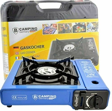 B Camping Gaskocher mit 4 Gaskartuschen Campingkocher 1-flammig max. Leistung 2,1 KW Farbe Blau oder Schwarz - 5