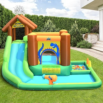 COSTWAY Hüpfburg mit Gebläse, Wasserrutsche Spielpool Aufblasbare, Wasserspielcenter mit Rutsche, Wasserpark aufblasbar, Planschbecken 368x303x230cm - 6