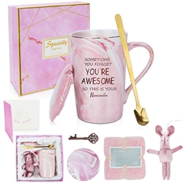 Geburtstagsgeschenke Becher für Frauen -Becher Kaffeetassen mit Weichem Handtuch - Geburtstag Weihnachten Geschenke für Mutter, Frau, Freund-14 oz Keramik Marmor Kaffee Teebecher mit Löffel. - 1