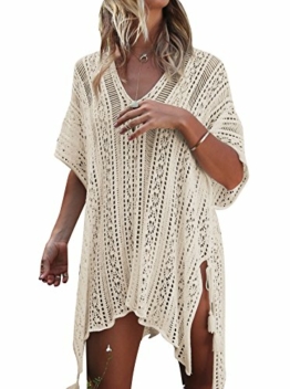 HAIGOU Damen Gestrickte Strandkleid Sommer Strandponcho Strandurlaub Badeanzug Bikini Cover-Ups - 1
