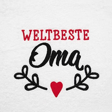 HISA DARIL® Oma Geschenk Handtuch 100% Baumwolle | Bestickt [ORIGINAL Design WELTBESTE OMA] zum Geburtstag, Muttertag, beste Oma Geschenke, Geschenke für Frauen (Weiß) - 2