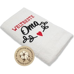 HISA DARIL® Oma Geschenk Handtuch 100% Baumwolle | Bestickt [ORIGINAL Design WELTBESTE OMA] zum Geburtstag, Muttertag, beste Oma Geschenke, Geschenke für Frauen (Weiß) - 1