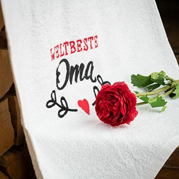 HISA DARIL® Oma Geschenk Handtuch 100% Baumwolle | Bestickt [ORIGINAL Design WELTBESTE OMA] zum Geburtstag, Muttertag, beste Oma Geschenke, Geschenke für Frauen (Weiß) - 6