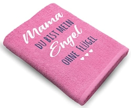 Mama Du bist Mein Engel ohne Flügel - Handtuch Bestickt 50x100cm 100% Baumwolle /Geschenkideen für Mütter / Geschenke für Mama zum Geburtstag / Muttertag & Weihnachten / HISA DARIL® (Rosa) - 1