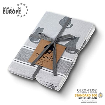 saewelo 4er Set Geschirrtücher in Geschenkverpackung, 100% Baumwolle, 50x70 cm (Katze, Grau) - 2