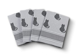 saewelo 4er Set Geschirrtücher in Geschenkverpackung, 100% Baumwolle, 50x70 cm (Katze, Grau) - 1
