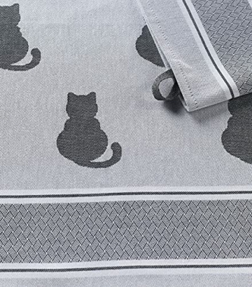 saewelo 4er Set Geschirrtücher in Geschenkverpackung, 100% Baumwolle, 50x70 cm (Katze, Grau) - 4