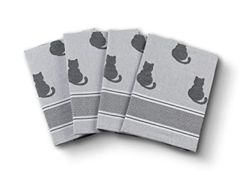 saewelo 4er Set Geschirrtücher in Geschenkverpackung, 100% Baumwolle, 50x70 cm (Katze, Grau) - 1