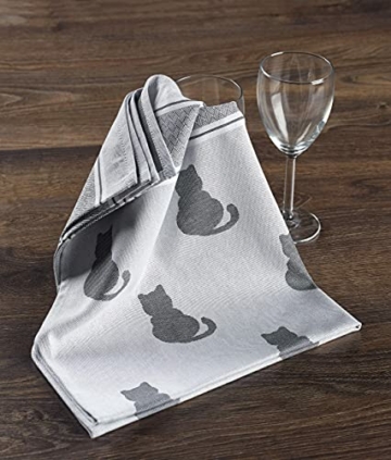 saewelo 4er Set Geschirrtücher in Geschenkverpackung, 100% Baumwolle, 50x70 cm (Katze, Grau) - 8