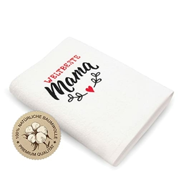 Weltbeste Mama - Handtuch Bestickt 50x100cm 100% Baumwolle /Geschenkideen für Mütter / Geschenke für Mama zum Geburtstag / Muttertag & Weihnachten / HISA DARIL® (Weiß) - 1