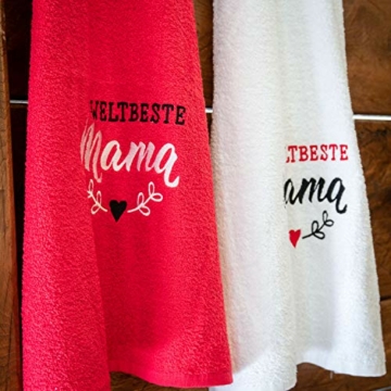 Weltbeste Mama - Handtuch Bestickt 50x100cm 100% Baumwolle /Geschenkideen für Mütter / Geschenke für Mama zum Geburtstag / Muttertag & Weihnachten / HISA DARIL® (Weiß) - 6
