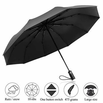 Adoric Regenschirm Sturmfest bis 140 km/h Taschenschirm automatischer Schirm Umbrella schnelltrockend Golfschirm mit Trockenbeutel Schützt vor Regen und Sonne,schwarz,33 * 6 * 6 cm - 2