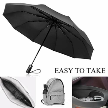 Adoric Regenschirm Sturmfest bis 140 km/h Taschenschirm automatischer Schirm Umbrella schnelltrockend Golfschirm mit Trockenbeutel Schützt vor Regen und Sonne,schwarz,33 * 6 * 6 cm - 6