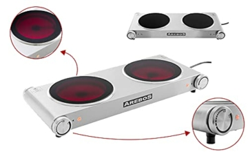 Arebos 2400 W Doppelkochplatte für Küche, Büro oder Camping | kleine Herdplatte mit stufenloser Temperatureinstellung | Campingkocher | Edelstahl & Glaskeramik | Überhitzungsschutz - 7