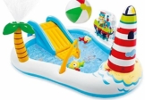 Aufblasbares Playcenter Wasserspielcenter mit Rutsche Leuchturm Palme Sprüher Spielcenter Wasserspielzeug Kinder-Spiel-Pool mit Wasserrutsche und Wasser Sprüher XL ab 3 Jahren Spielzeug für Garten - 1