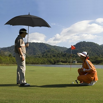 Automatik Golf Regenschirm - 158 cm / 62 Zoll Groß Stockschirm GolfSchirme für Herren männer Familiengebrauch Robust Sturm geschützt durch Doppelkappe mit Windöffnung (Schwarz) - 7
