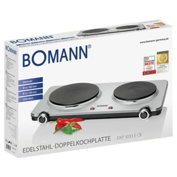 Bomann Doppel-Kochplatte DKP 5033 E, ideal für Camping, Küche oder Büro, zwei Kochplatten groß 18 cm und klein 15 cm, stufenlos regelbare Thermostate, Cool Touch-Griffe, Überhitzungsschutz, edelstahl - 6