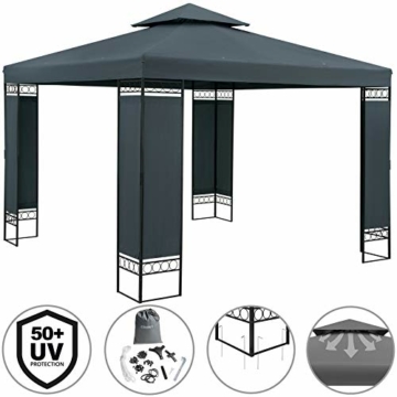 Casaria Pavillon Lorca 3x3m Anthrazit Stabil Wasserabweisend Robust Metall Luxus Gartenpavillon Festzelt Partyzelt Gartenzelt - 8