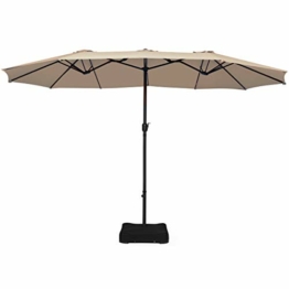 COSTWAY 460x270cm Doppelsonnenschirm Sonnenschirm mit Basis, Kurbelschirm Gartenschirm Marktschirm Terrassenschirm Strandschirm Ampelschirm Farbwahl (Beige) - 1
