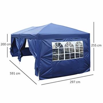 HOMCOM Outsunny 3x6 m Faltpavillon Pavillon Faltzelt Partyzelt Gartenzelt inkl. 4 Seitenteile Blau - 3