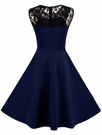HOMEYEE Damen Elegant Spitze Rundhalsausschnitt Ärmel Mesh-A-Linie Kleid UKA008 (EU 36 (Herstellergroesse: S), Dunkelblau) - 2