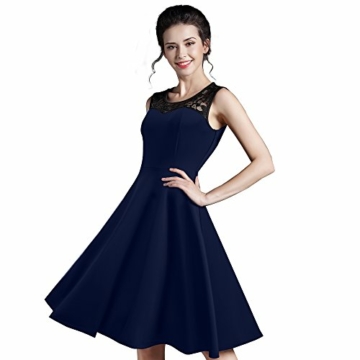 HOMEYEE Damen Elegant Spitze Rundhalsausschnitt Ärmel Mesh-A-Linie Kleid UKA008 (EU 36 (Herstellergroesse: S), Dunkelblau) - 3