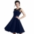 HOMEYEE Damen Elegant Spitze Rundhalsausschnitt Ärmel Mesh-A-Linie Kleid UKA008 (EU 36 (Herstellergroesse: S), Dunkelblau) - 3