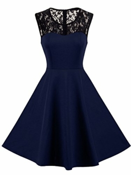 HOMEYEE Damen Elegant Spitze Rundhalsausschnitt Ärmel Mesh-A-Linie Kleid UKA008 (EU 36 (Herstellergroesse: S), Dunkelblau) - 1