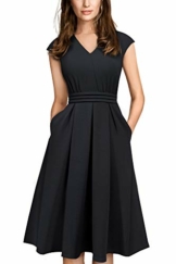 HOMEYEE Damen Vintage 50er Cap Sleeve Cocktail Retro mit Pocket Flared Kleid A196 (S, Schwarz) - 1