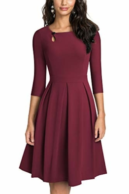 HOMEYEE Damen Vintage Aushöhlen Rundhals Abgefackelt Plissee Cocktailkleid A223 (M, Karminrot) - 1