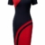 HOMEYEE Damen Vintage Hollow Out Kontrastfarbe Stretch Business Kleid B571 (S, Rot + Schwarz) - 2