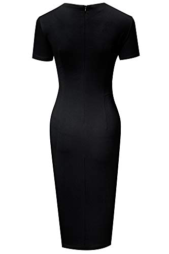 HOMEYEE Damen Vintage Hollow Out Kontrastfarbe Stretch Business Kleid B571 (S, Rot + Schwarz) - 3