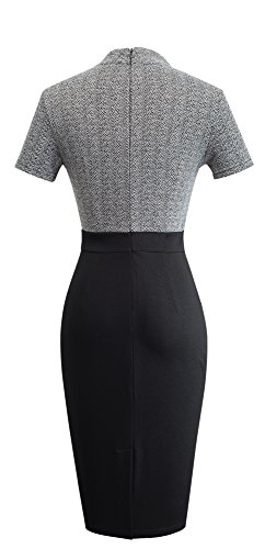 HOMEYEE Damen Vintage Stehkragen Kurzarm Bodycon Business Bleistift Kleid B430 (EU 38 = Size M, Grau) - 2