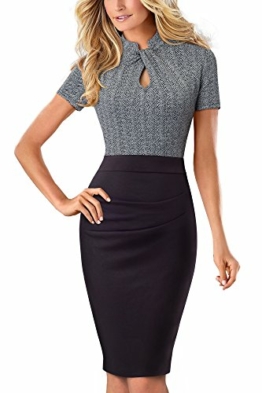 HOMEYEE Damen Vintage Stehkragen Kurzarm Bodycon Business Bleistift Kleid B430 (EU 38 = Size M, Grau) - 1