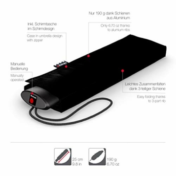 Knirps Taschenschirm AS.050 Slim Small Manual - Der flachste Knirps - Superleicht - Klein und kompakt - 25 cm - Schwarz - 3