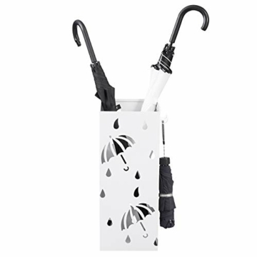 Lestarain Schirmständer Metall Regenschirmständer Schirmhalter mit Wasserauffangschale und Haken Quader Weiß 20x20x49 cm - 3