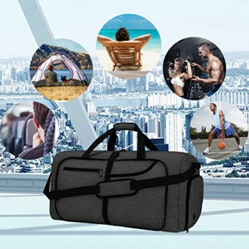 NEWHEY Reisetasche Groß 65L Faltbare Reisetaschen Leichte Sporttasche für männer mit Schuhfach für Weekender Herren Damen Duffel Taschen Schwarz - 7