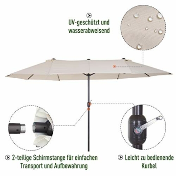 Outsunny Sonnenschirm Gartenschirm Marktschirm Doppelsonnenschirm Terrassenschirm mit Handkurbel Beige Oval 460 x 270 x 240 cm - 3