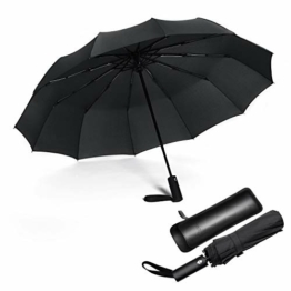 Regenschirm Taschenschirm Sturmfest Bis 140 km/h, JIGUOOR 12 Rippen Windsicherer Sturm Taschenschirm Schirm, Auf-Zu-Taschenschirm Automatik, Kompakter Falt Reise Golf Regenschirm Umbrella Windproof - 1