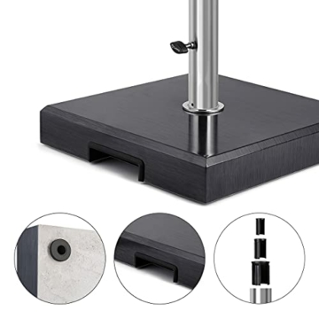 Sekey Sonnenschirmständer mit Edelstahlrohr, Hochwertiger Sockel, für Schirmstöcke bis 32-38 mm, Balkonschirmständer 25KG Quadratisch Grau - 5