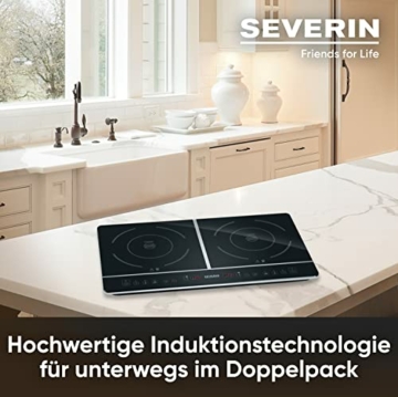 SEVERIN Doppel Kochplatte Induktion für Küche, Büro oder Camping, Hochwertige Herdplatte mit stufenloser Temperatureinstellung, Campingkocher für zwei Töpfe, schwarz, 3.400 W, DK 1031 - 3