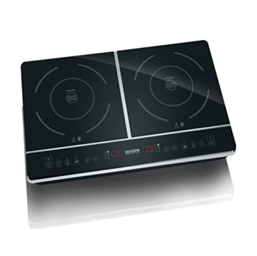 SEVERIN Doppel Kochplatte Induktion für Küche, Büro oder Camping, Hochwertige Herdplatte mit stufenloser Temperatureinstellung, Campingkocher für zwei Töpfe, schwarz, 3.400 W, DK 1031 - 7