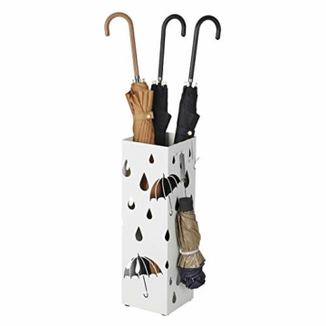 SONGMICS Regenschirmständer aus Metall, quadratischer Schirmständer, Wasserauffangschale herausnehmbar, mit Haken, 15,5 x 15,5 x 49 cm, weiß LUC49W - 2