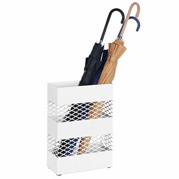 SONGMICS Regenschirmständer aus Metall, rechteckiger Schirmständer, 28 x 12 x 41 cm, mit Wasserauffangschale, Gitter-Design, weiß LUC02WT - 2