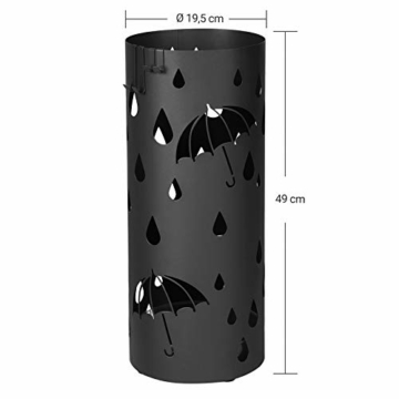 SONGMICS Regenschirmständer aus Metall, runder Schirmständer, Wasserauffangschale herausnehmbar, mit Haken, 49 x Ø 19,5 cm, schwarz LUC23B - 4