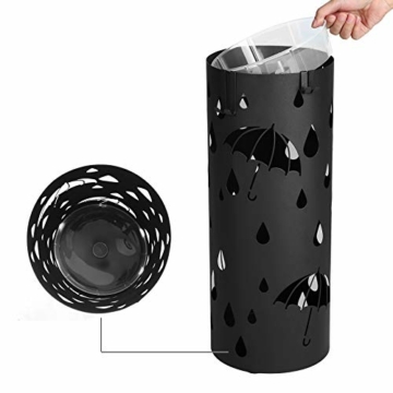 SONGMICS Regenschirmständer aus Metall, runder Schirmständer, Wasserauffangschale herausnehmbar, mit Haken, 49 x Ø 19,5 cm, schwarz LUC23B - 5