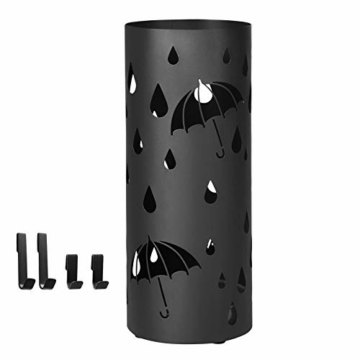 SONGMICS Regenschirmständer aus Metall, runder Schirmständer, Wasserauffangschale herausnehmbar, mit Haken, 49 x Ø 19,5 cm, schwarz LUC23B - 7