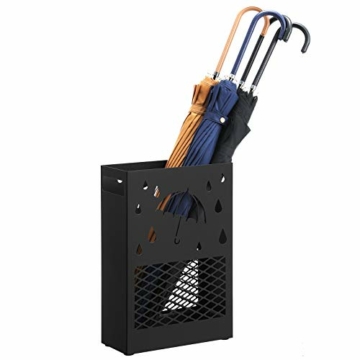 SONGMICS Regenschirmständer aus Metall, Schirmständer, rechteckig, mit einer herausnehmbaren Wasserauffangschale, 4 Haken, Cutout-Design, für den Flur und das Büro, schwarz LUC004B01 - 2